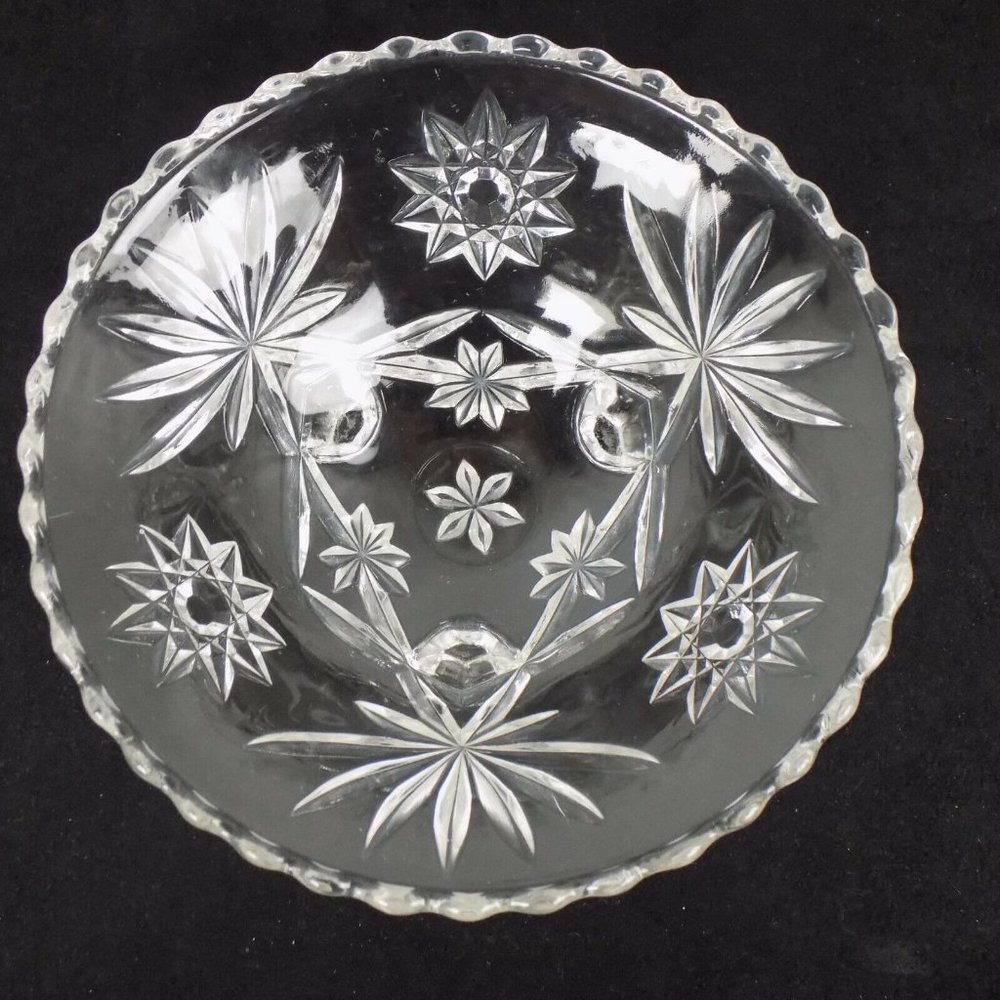 Anchor Hocking Prescut Glass Round Footed Open Clear Candy Dish Star Pattern